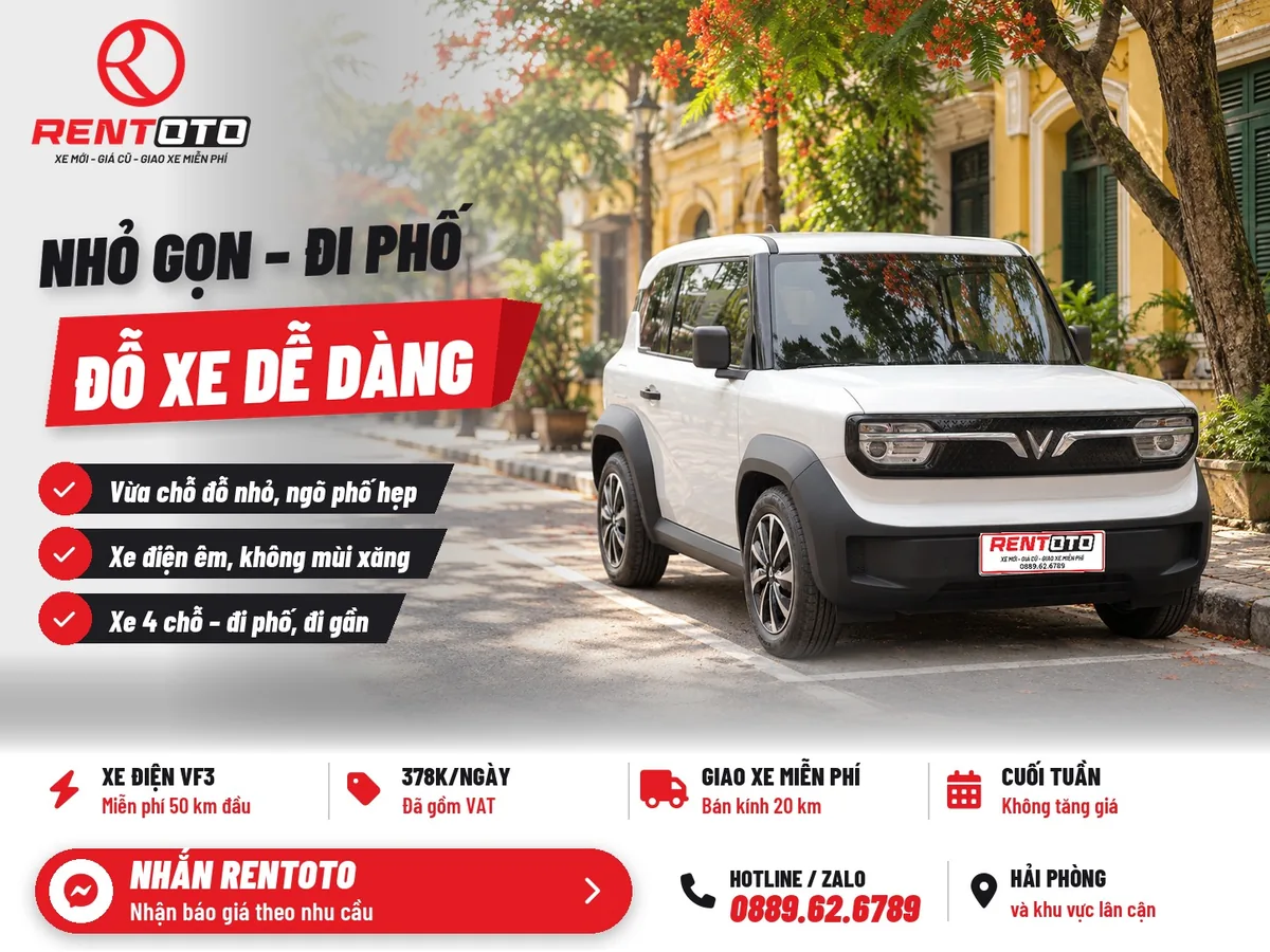 Xe VF3 nhỏ gọn, dễ đỗ trong phố Hải Phòng – thuê tự lái tại Tự lái Rentoto