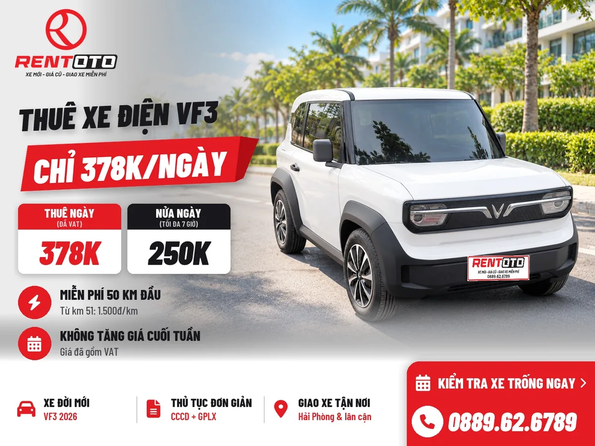 Thuê xe VF3 tự lái Hải Phòng giá 378K/ngày